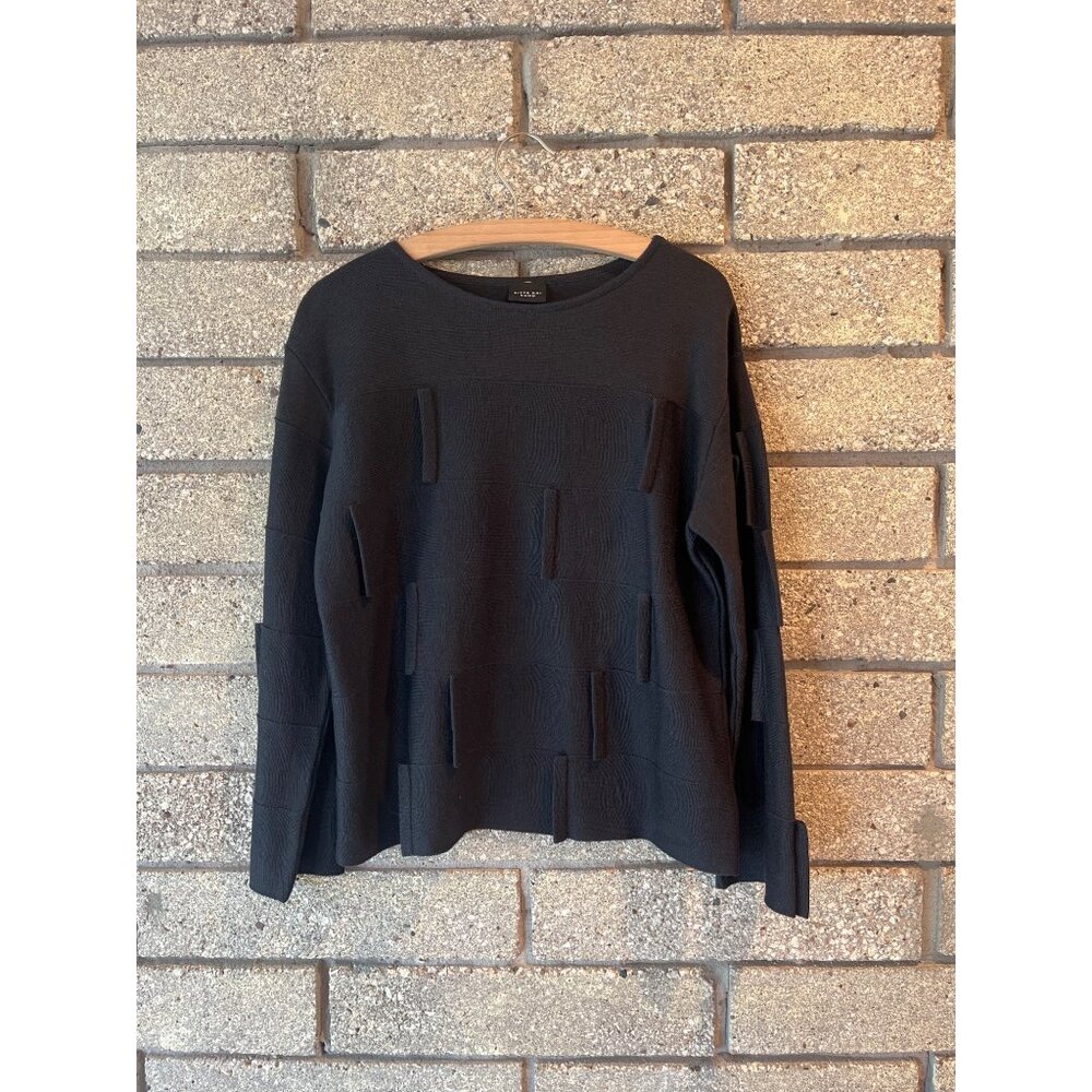 Bitte Kai Rand Black Textured Knit Long Sleeve Sweater S 100% Merino Wool